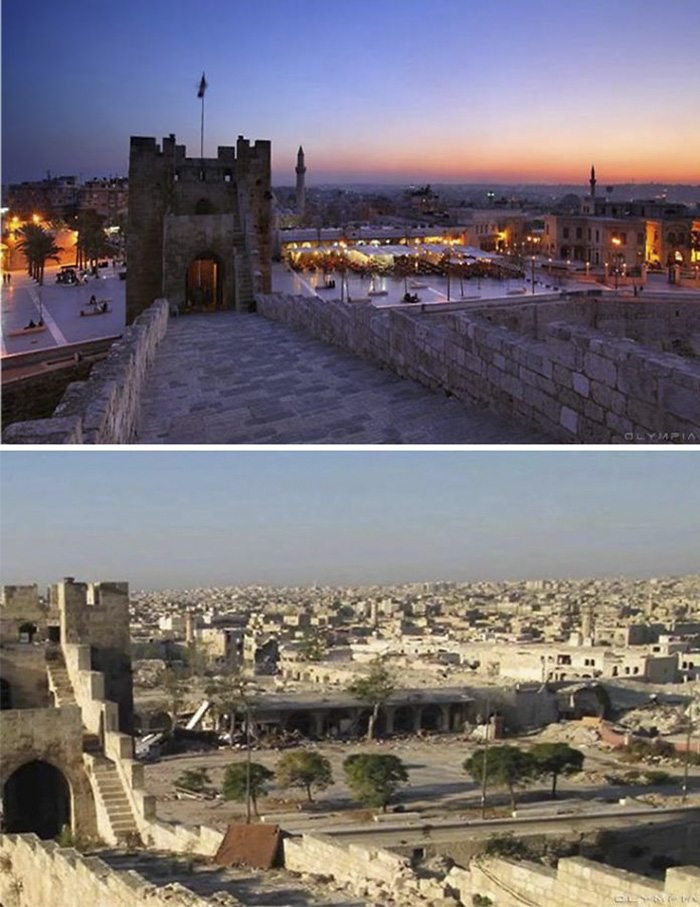 siria14 - Locais da Síria em Aleppo antes e depois da guerra