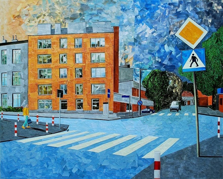 Paisagens urbanas que parecem pinturas a óleo que eu crio usando apenas papel e cola4 - Artista polonês usa papel e cola em quadros que parecem a tinta a óleo