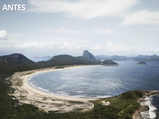 fotoantesdepois1 1copacabana - Como seria a paisagem Rio de Janeiro antes da chegada dos portugueses?